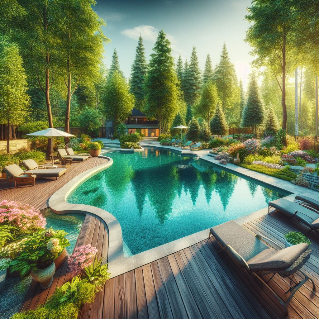 Chlorine pool in a backyard in a luxury modern house