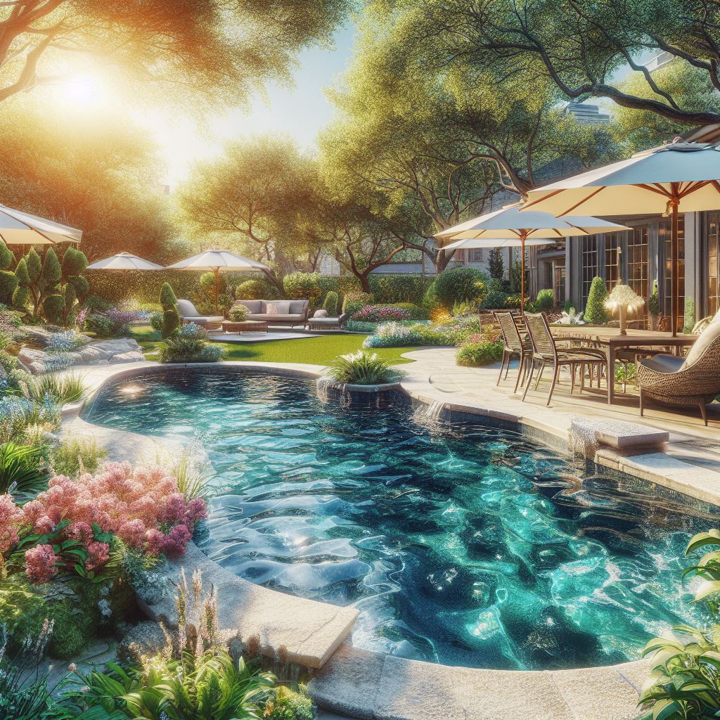 Saltwater pool in a backyard in a luxury modern house idea