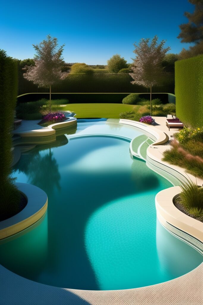 an unique pool in a backyard in a luxury house
