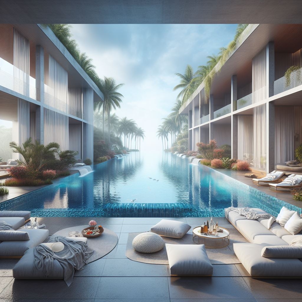 infinity edge pool, infinity pool, luxury pool in backyard of a mansion 