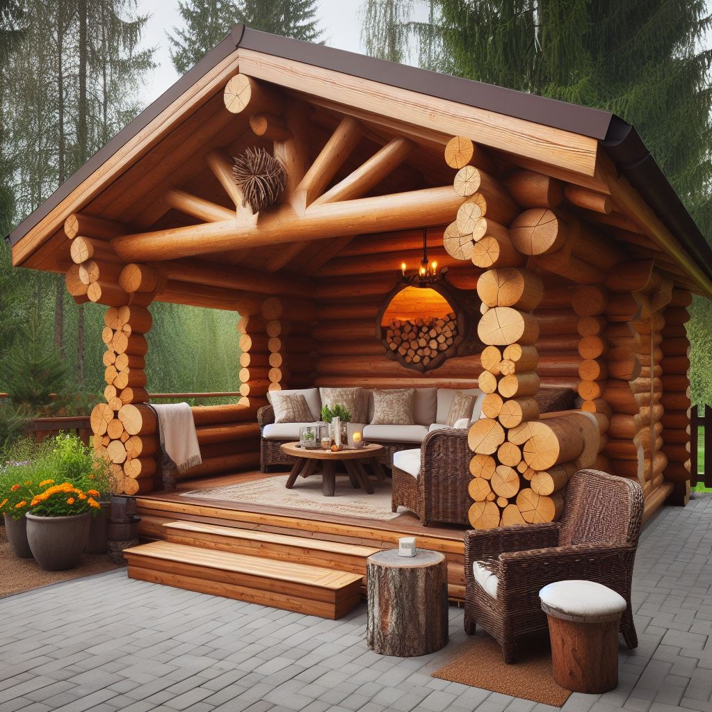 backyard pavilion ideas, log cabin pavilion backyard design