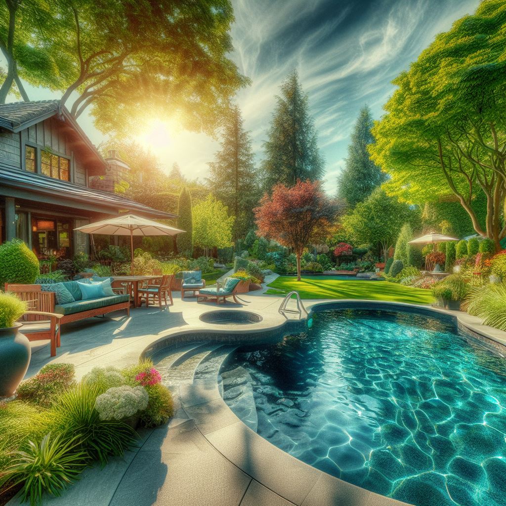 Saltwater pool in a backyard in a luxury modern house idea