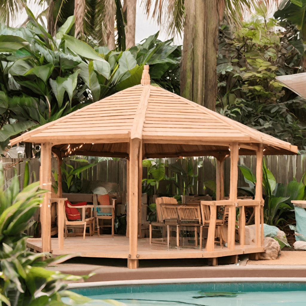 backyard pavilion idea, tiki tropical pavilion design idea